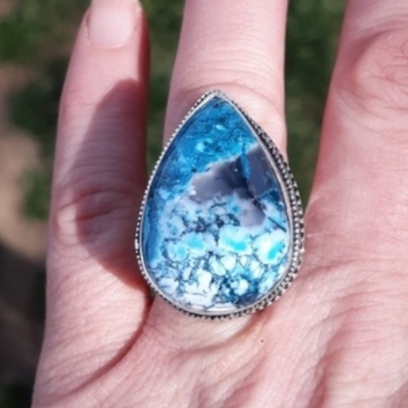 New Blue Dendrite Opal 925 Silver Ring. - Picture 11 of 11